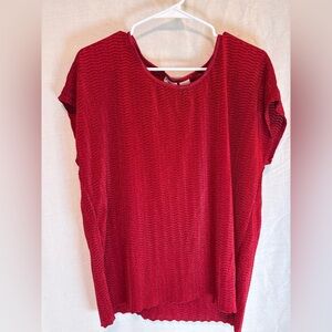 KIM ROGERS Stretch CRINKLE Red Top Womens 2X Pullover Shirt Excellent Condition